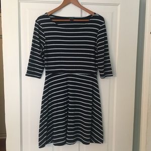 J for Justify Navy and Light Blue Striped Half Sleeve Skater Mini Dress